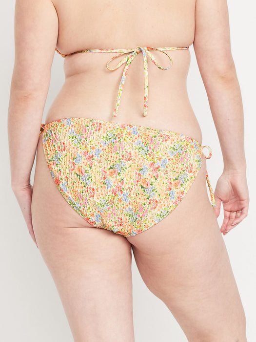 Mid-Rise Textured String Bikini Swim Bottoms