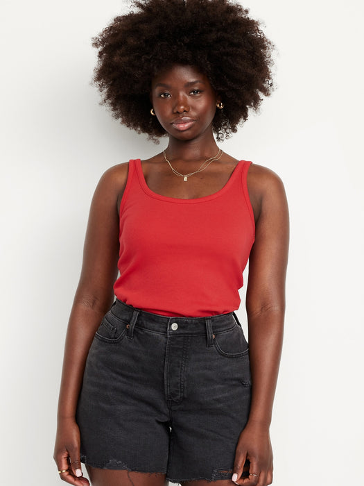 First-Layer Ribbed Scoop-Neck Tank Top