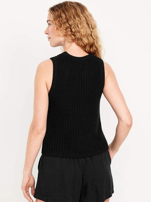 Sleeveless Open-Stitch Sweater