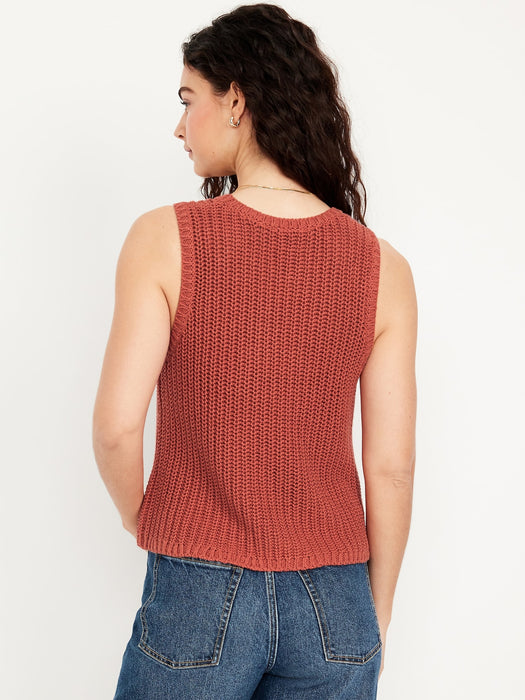 Sleeveless Open-Stitch Sweater