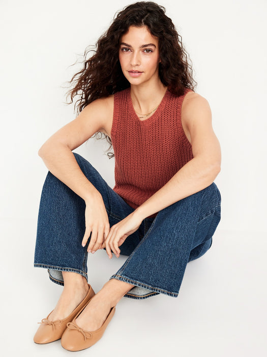 Sleeveless Open-Stitch Sweater