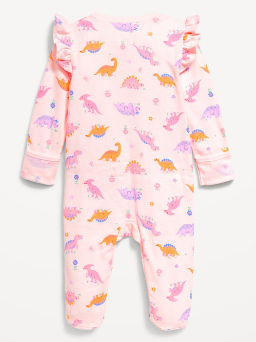 2-Way-Zip Sleep & Play Ruffle-Trim Footed One-Piece for Baby