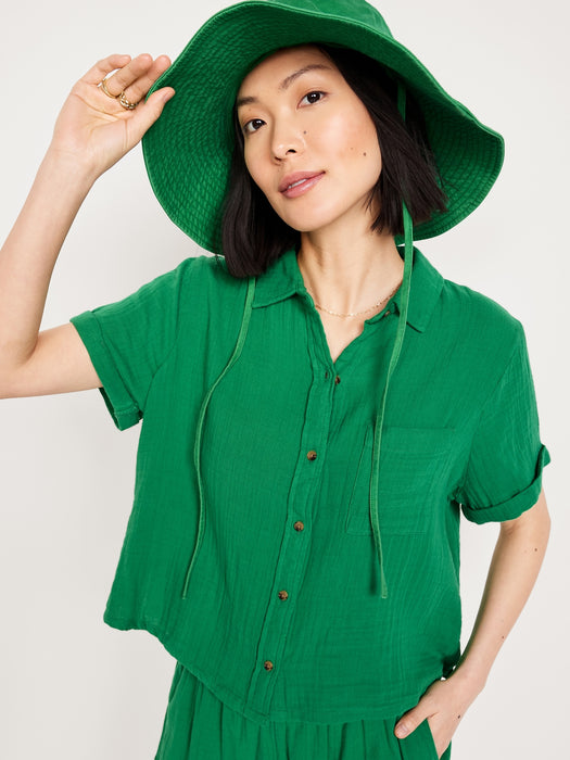 Crinkle Gauze Loose Button-Down Shirt
