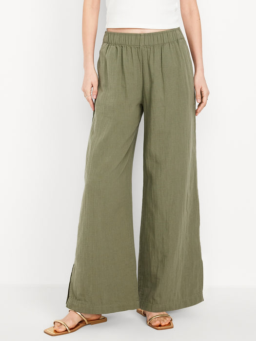 High-Waisted Crinkle Gauze Wide-Leg Pants