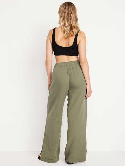 High-Waisted Crinkle Gauze Wide-Leg Pants