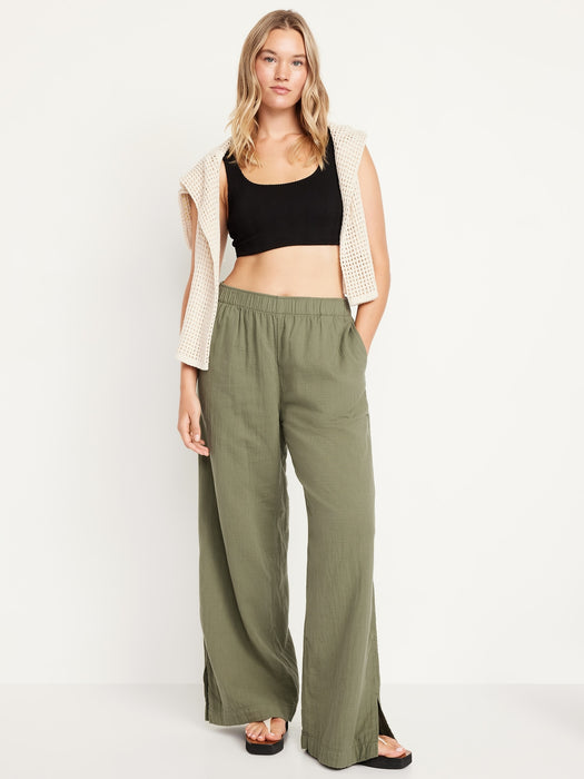 High-Waisted Crinkle Gauze Wide-Leg Pants