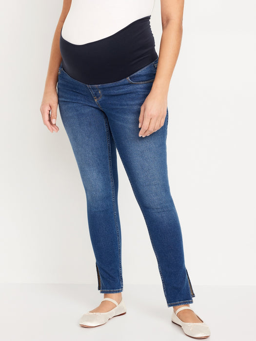 Maternity Rollover-Panel Side-Slit 360° Stretch Skinny Jeans