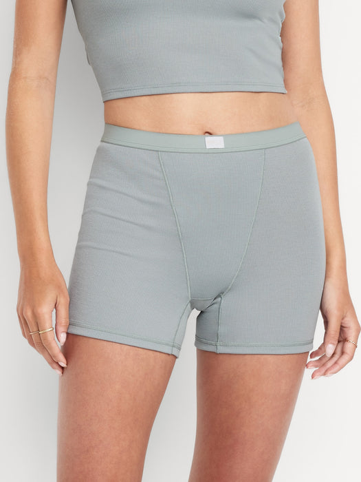 High-Waisted Ribbed Boyshort Briefs -- 3-inch inseam