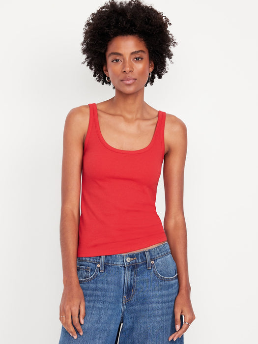 First-Layer Ribbed Scoop-Neck Tank Top