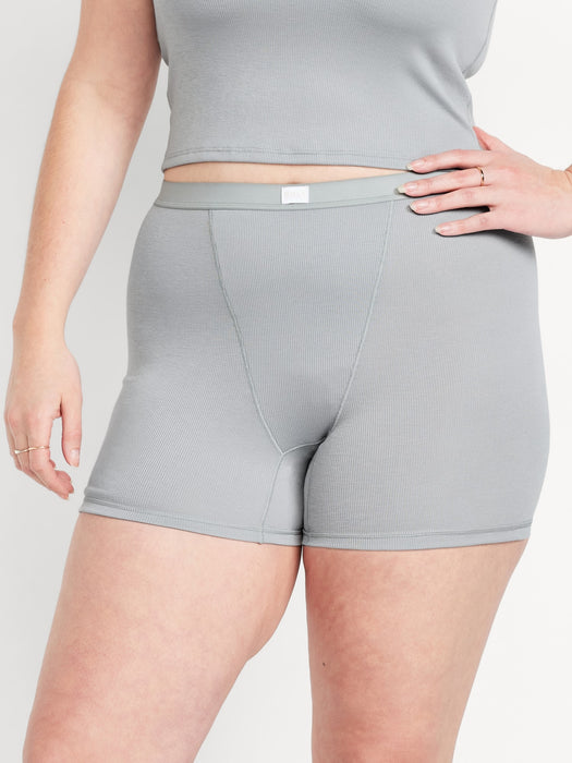 High-Waisted Ribbed Boyshort Briefs -- 3-inch inseam