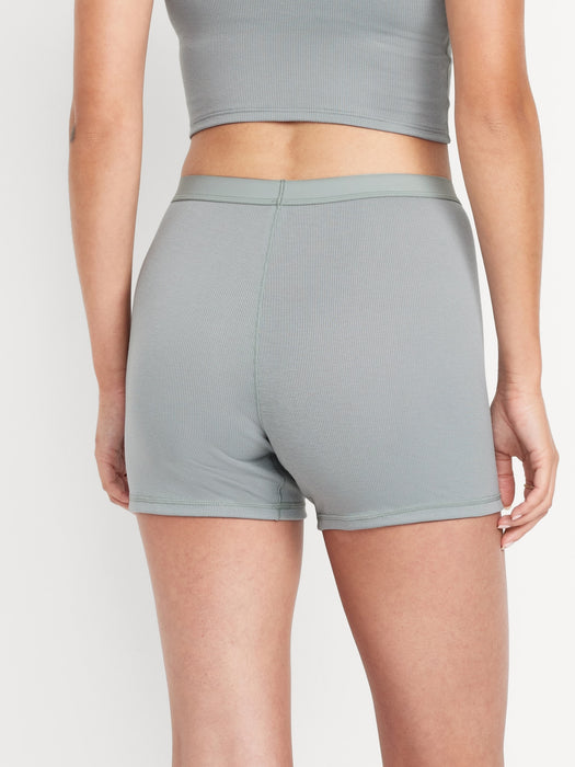 High-Waisted Ribbed Boyshort Briefs -- 3-inch inseam