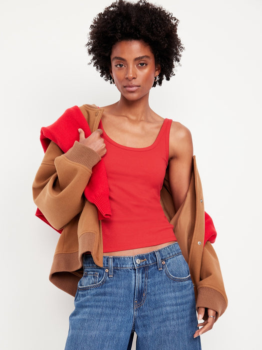 First-Layer Ribbed Scoop-Neck Tank Top