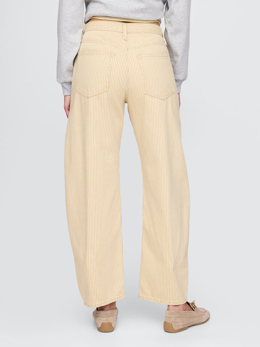 High Rise Khaki Stripe Barrel Jeans
