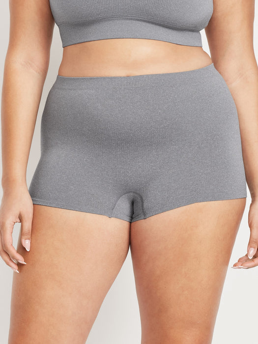 Mid-Rise Seamless Ribbed Boyshort Underwear