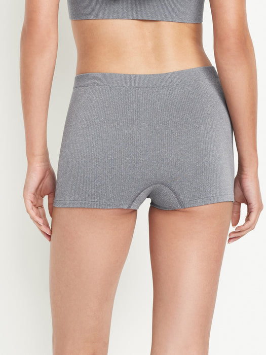 Mid-Rise Seamless Ribbed Boyshort Underwear