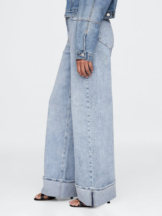 High Rise Stride Cuffed Wide-Leg Jeans