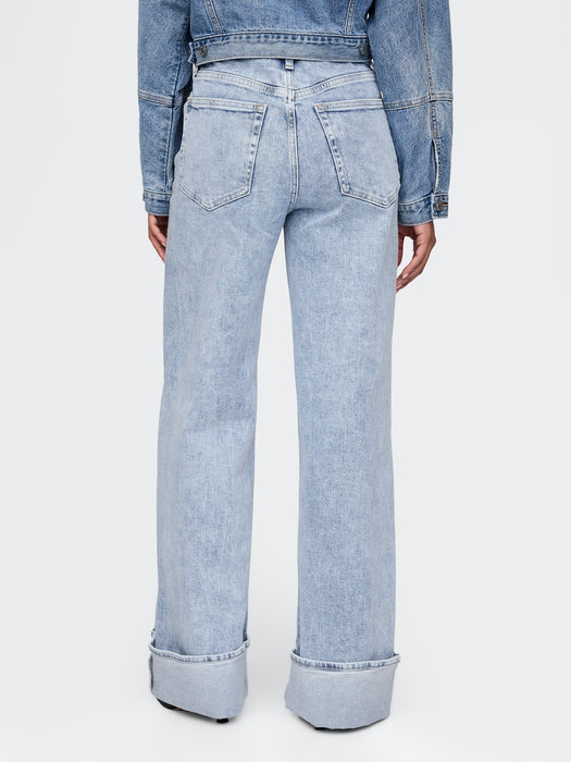 High Rise Stride Cuffed Wide-Leg Jeans