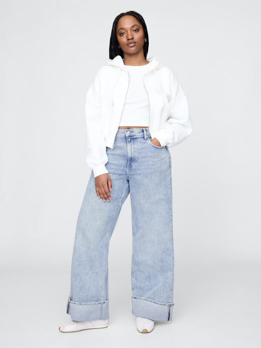 High Rise Stride Cuffed Wide-Leg Jeans