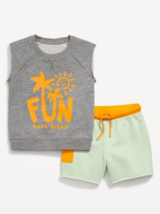 French-Terry Cut-Off Sweatshirt and Shorts Set for Baby