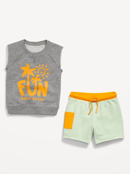 French-Terry Cut-Off Sweatshirt and Shorts Set for Baby