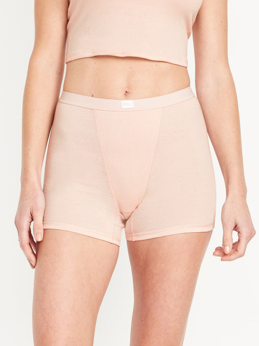 High-Waisted Ribbed Boyshort Briefs -- 3-inch inseam