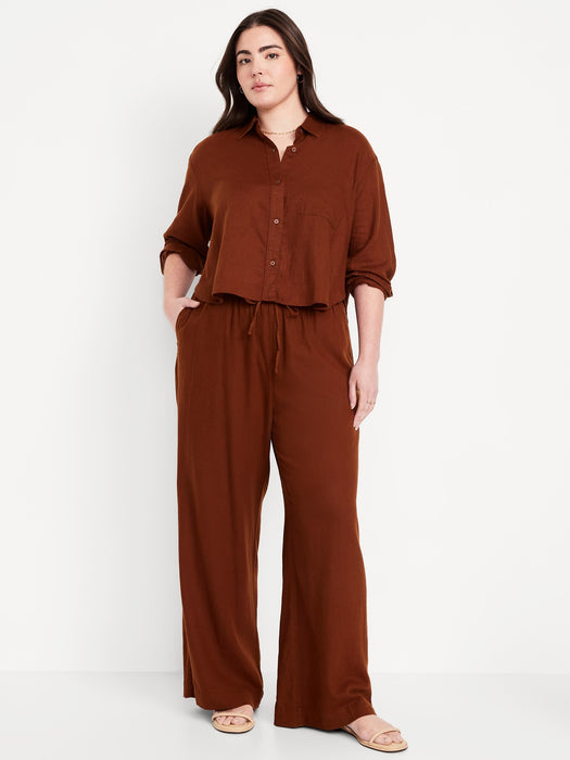 High-Waisted Linen-Blend Super Wide-Leg Pants