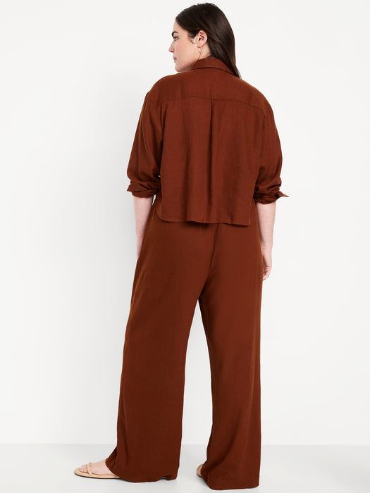 High-Waisted Linen-Blend Super Wide-Leg Pants