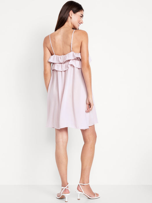 Ruffle-Trim Satin Mini Dress
