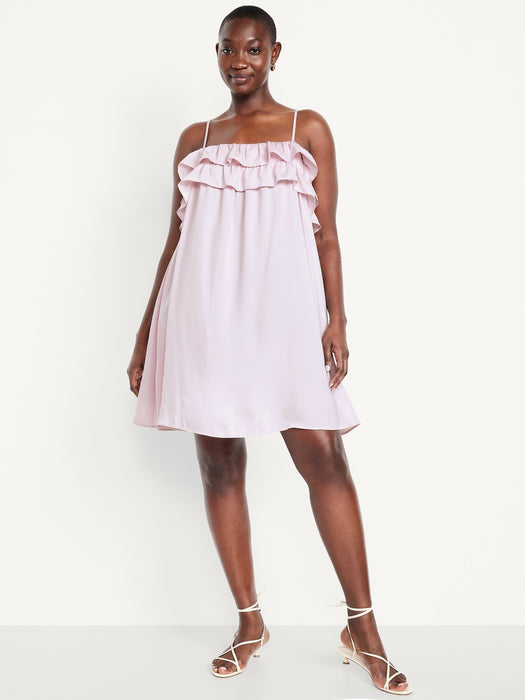 Ruffle-Trim Satin Mini Dress
