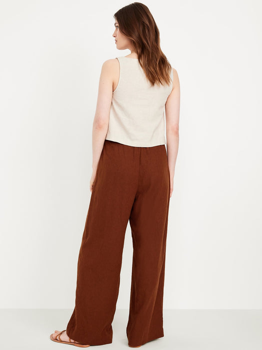 High-Waisted Linen-Blend Super Wide-Leg Pants