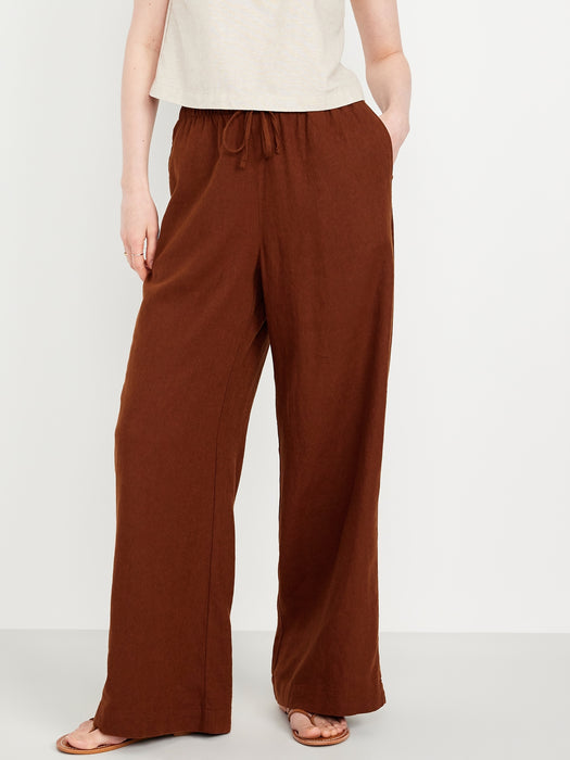 High-Waisted Linen-Blend Super Wide-Leg Pants