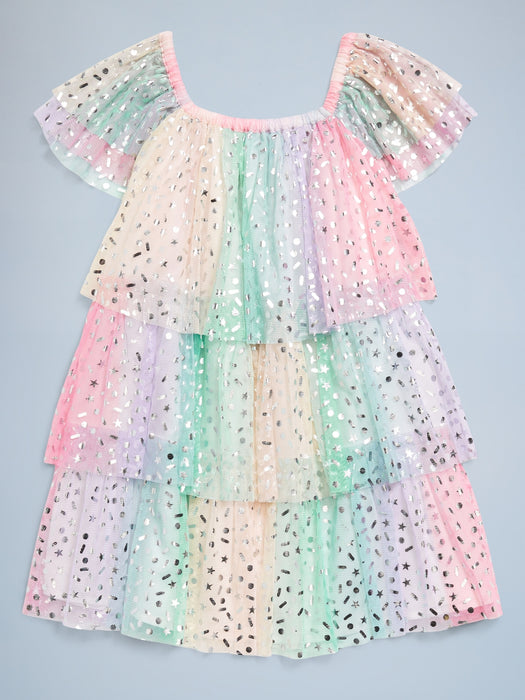 Birthday Short-Sleeve Tulle Tiered Dress for Toddler Girls