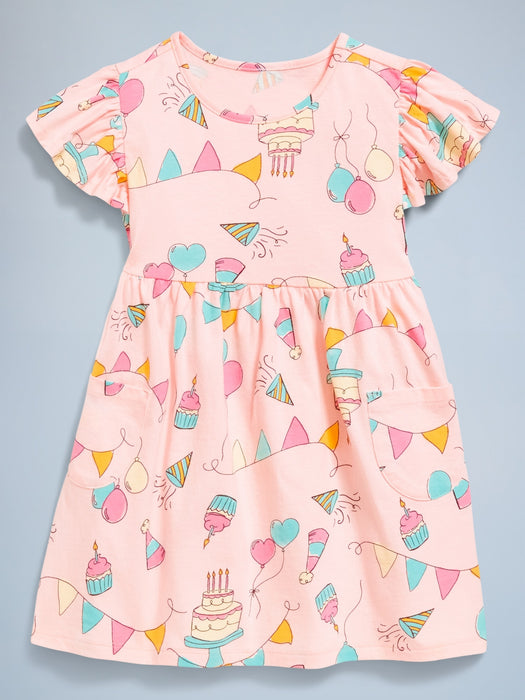 Birthday Flutter-Sleeve Fit and Flare Dress for Toddler Girls