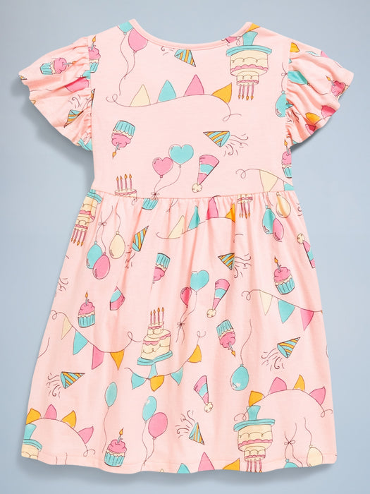 Birthday Flutter-Sleeve Fit and Flare Dress for Toddler Girls