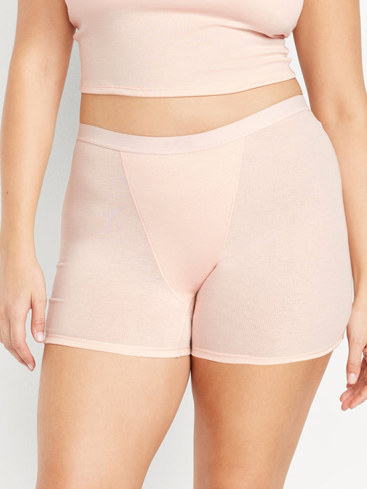 High-Waisted Ribbed Boyshort Briefs -- 3-inch inseam
