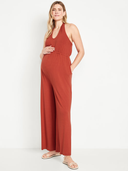 Maternity Waist-Defined Halter Jumpsuit