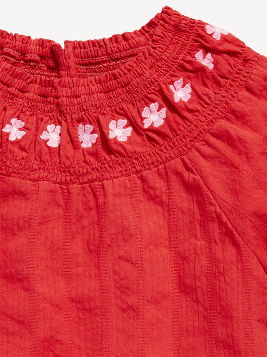 Short-Sleeve Textured Embroidered Top for Girls