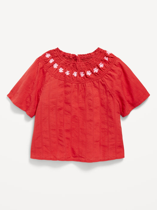 Short-Sleeve Textured Embroidered Top for Girls