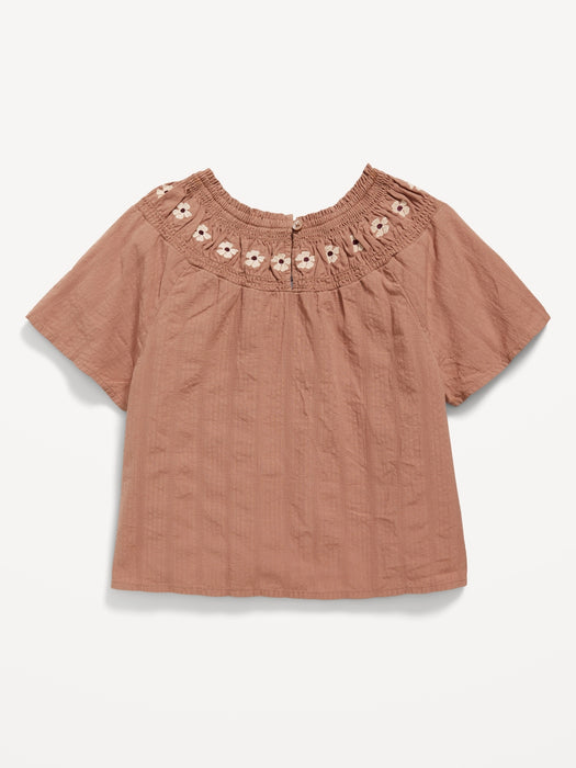 Short-Sleeve Textured Embroidered Top for Girls