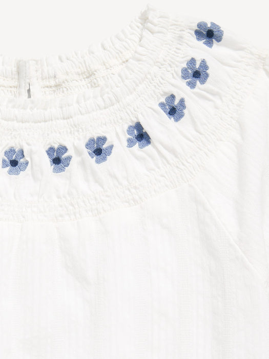 Short-Sleeve Textured Embroidered Top for Girls