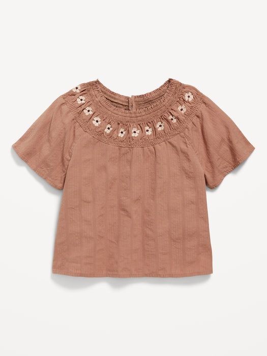 Short-Sleeve Textured Embroidered Top for Girls
