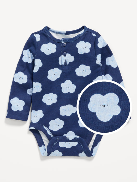 Printed Long-Sleeve Henley Bodysuit for Baby