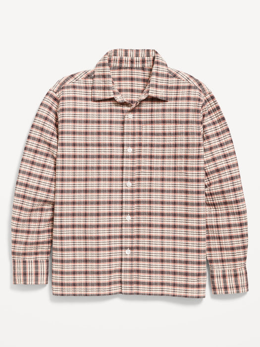 Long-Sleeve Textured Plaid Pocket Shirt for Boys