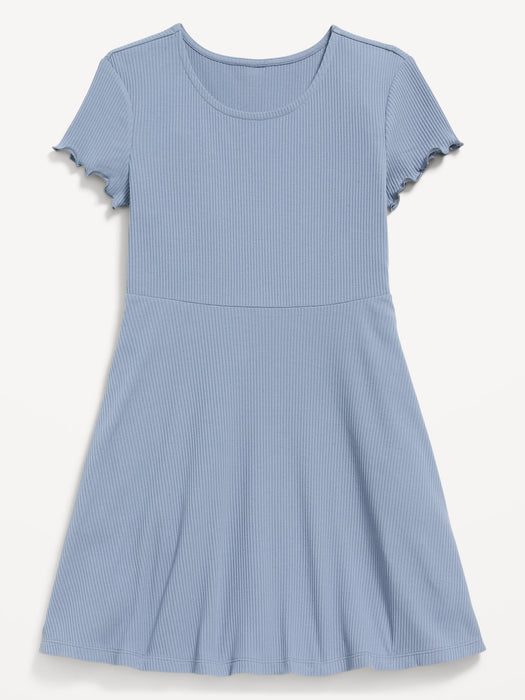 Short-Sleeve Ribbed Fit and Flare Dress for Girls