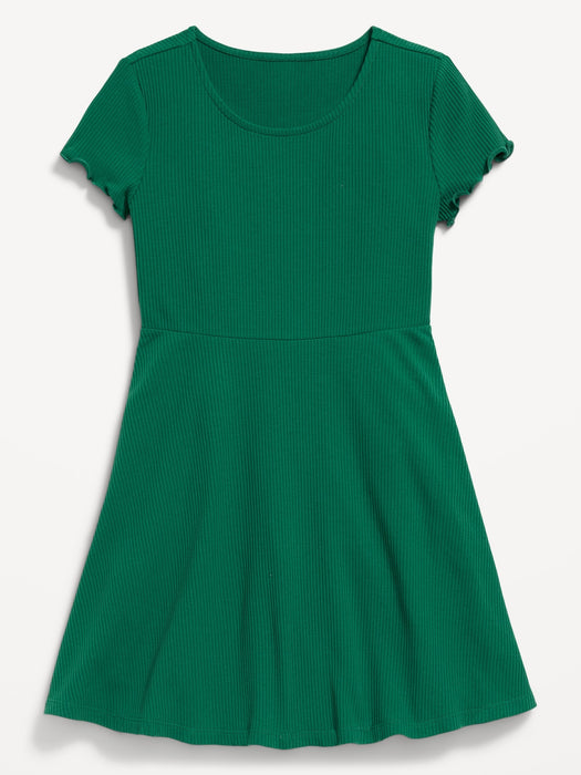 Short-Sleeve Ribbed Fit and Flare Dress for Girls