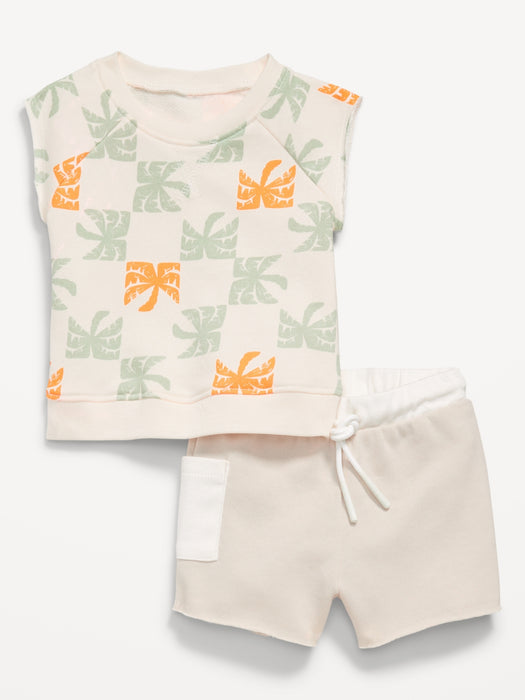 French-Terry Cut-Off Sweatshirt and Shorts Set for Baby