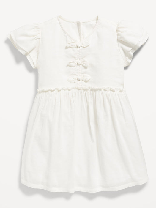 Printed Short-Sleeve Ruffled Bow Dress for Toddler Girls