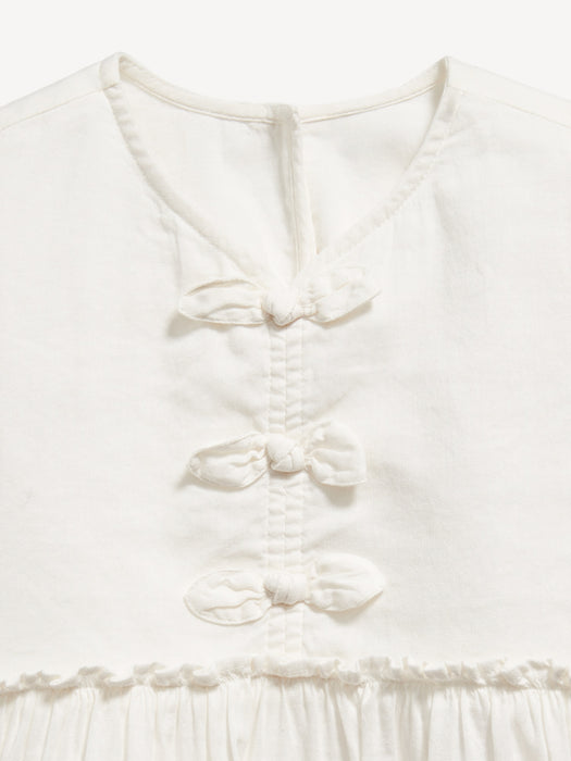 Printed Short-Sleeve Ruffled Bow Dress for Toddler Girls