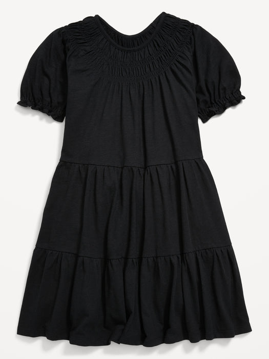 Short Puff-Sleeve Tiered Swing Dress for Girls