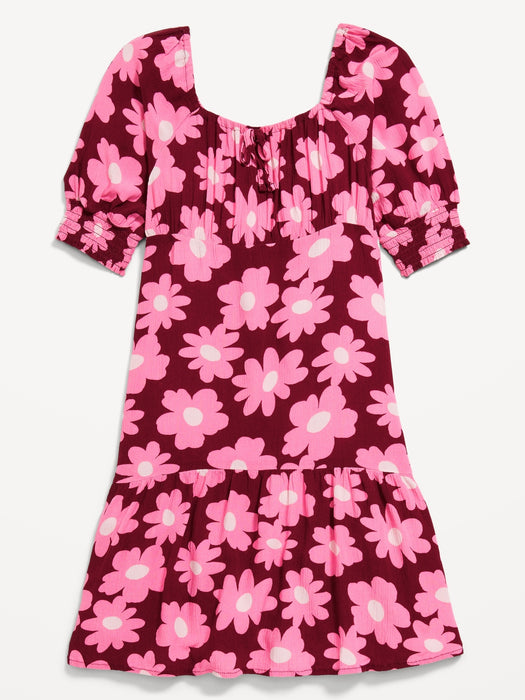 Short-Sleeve Crinkle Crepe Swing Dress for Girls